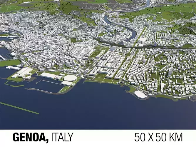 Genoa Italy 50x50km City Map 3D Model 3D model