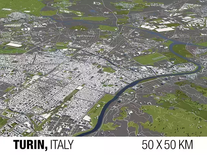 Turin Italy 50x50km 3D City Map