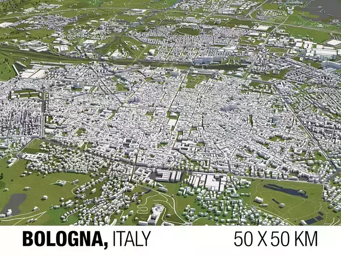 Bologna Italy 50x50km 3D City Map