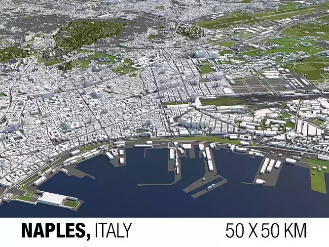 Naples Italy 50x50km 3D City Map