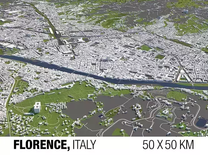 Florence Italy 50x50km 3D City Map