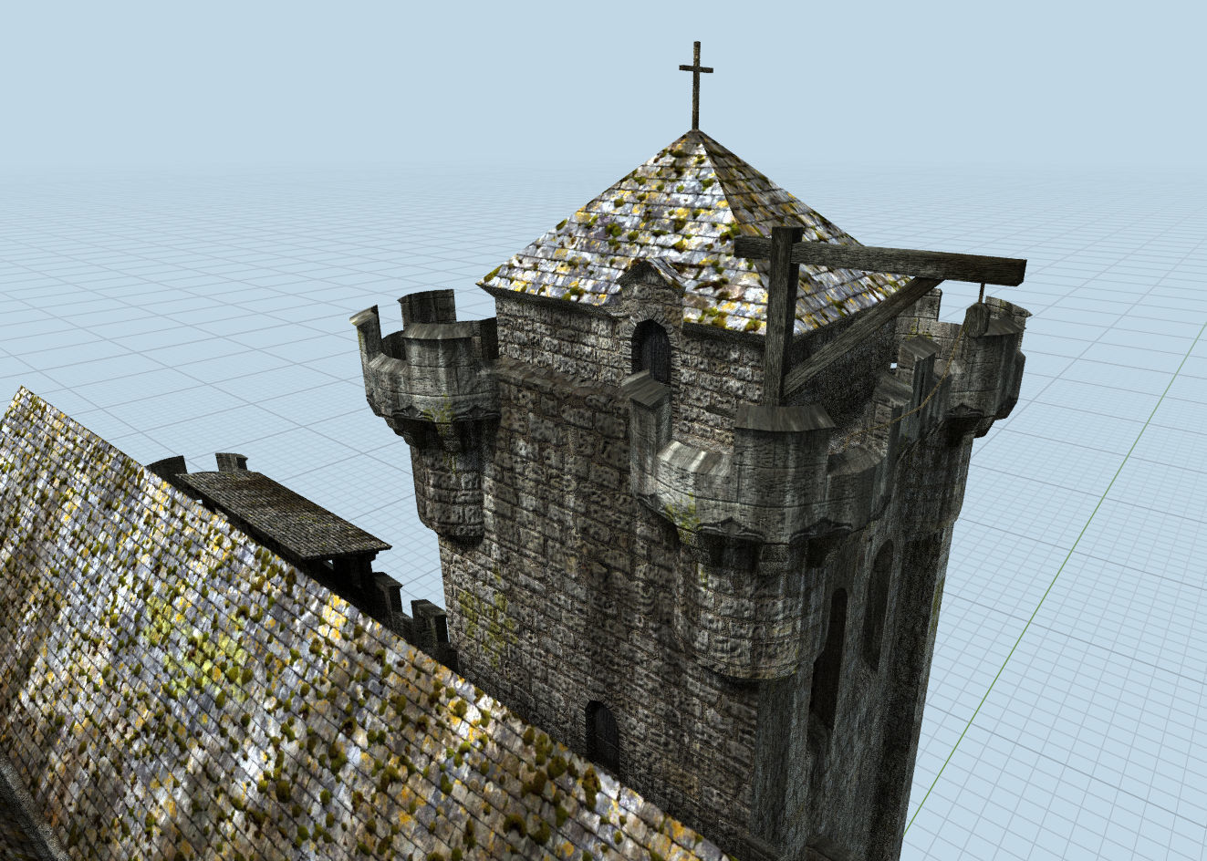 XVth century fortified church Low-poly 3D model_5