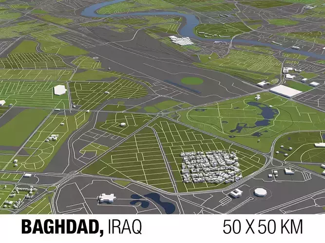 Baghdad Iraq 50x50km 3D City Map 3D model