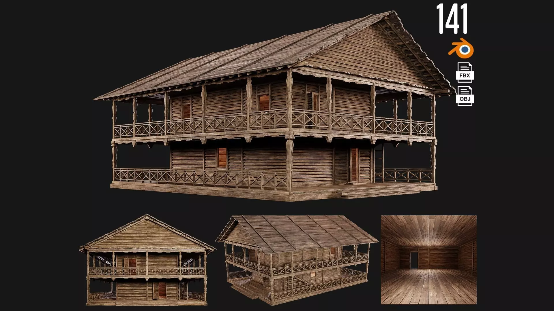 Old Wooden House 4K Textures GameReady 141 Low-poly 3D model