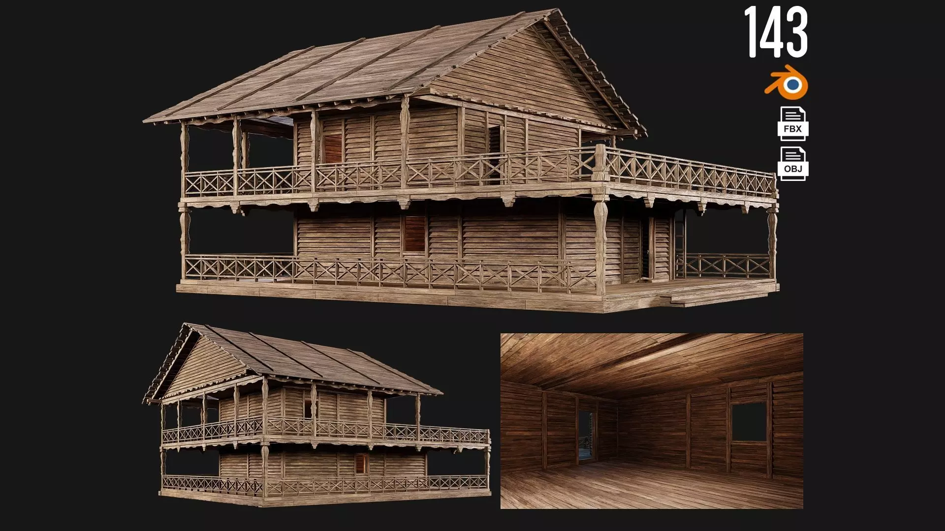 Old Wooden House 4K Textures GameReady 143 Low-poly 3D model