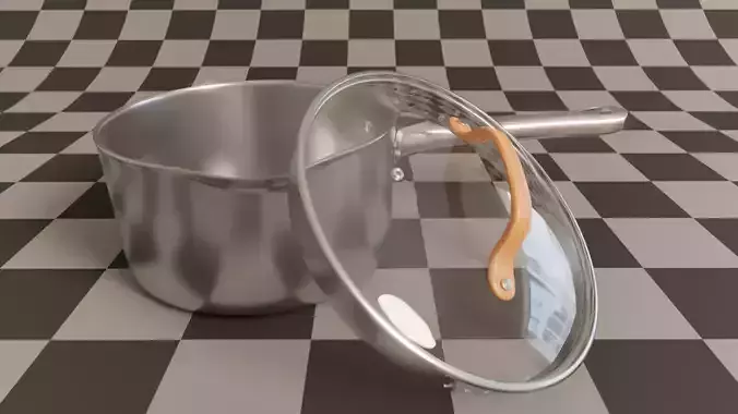 kitchen pot with cover 3D Model with handle