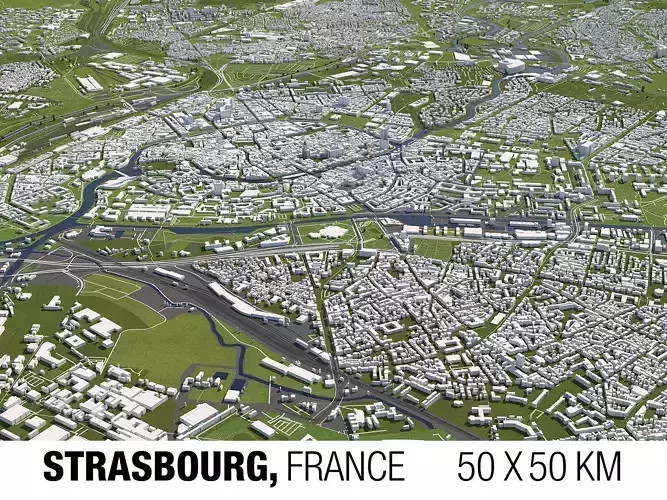 Strasbourg France 50x50km 3D City Map
