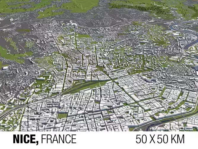Nice France 50x50km 3D City Map