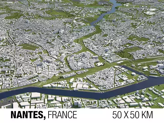 Nantes France 50x50km 3D City Map