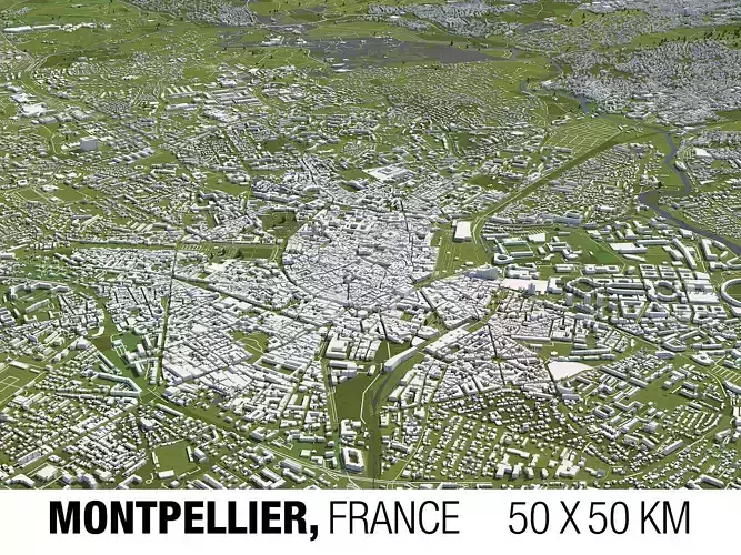 Montpellier France 50x50km 3D City Map