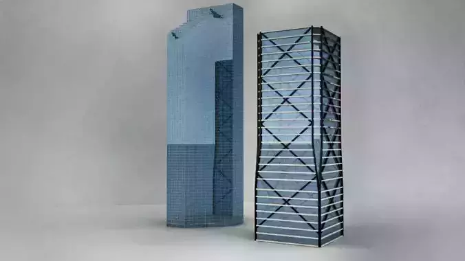 High-rise building tower low poly