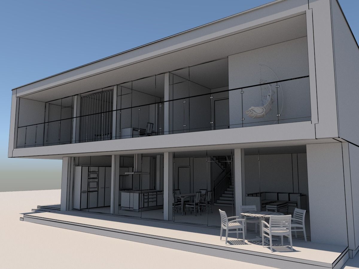 Modern individual residential building with a flat roof 3D model_3