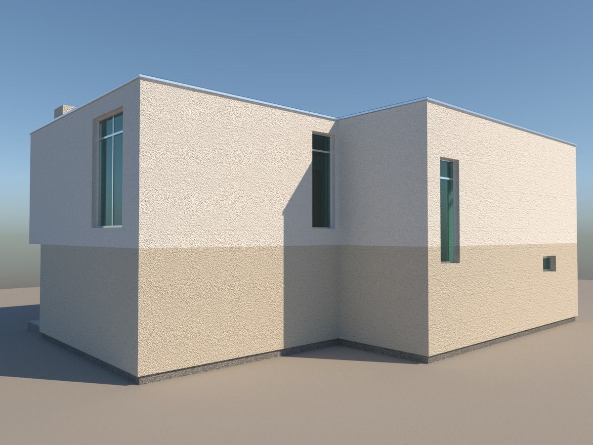 Modern individual residential building with a flat roof 3D model_2