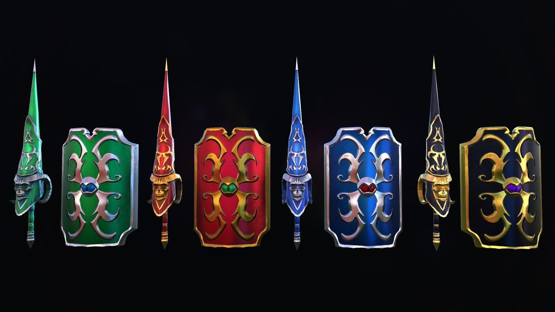 PBR Lance and Shield  Low-poly 3D model_2