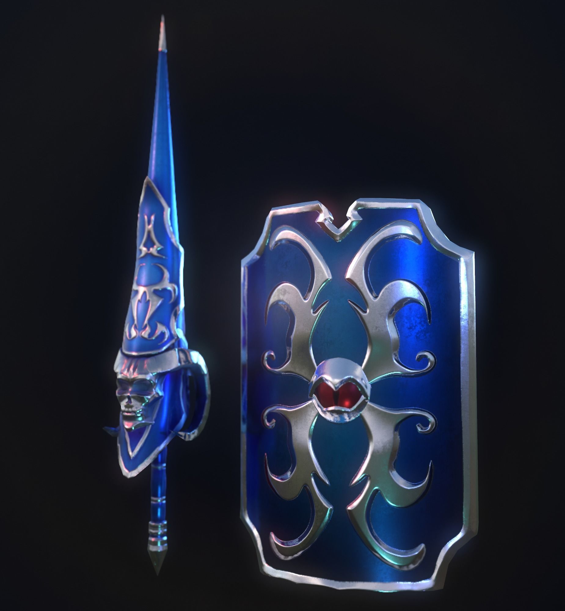 PBR Lance and Shield  Low-poly 3D model_9