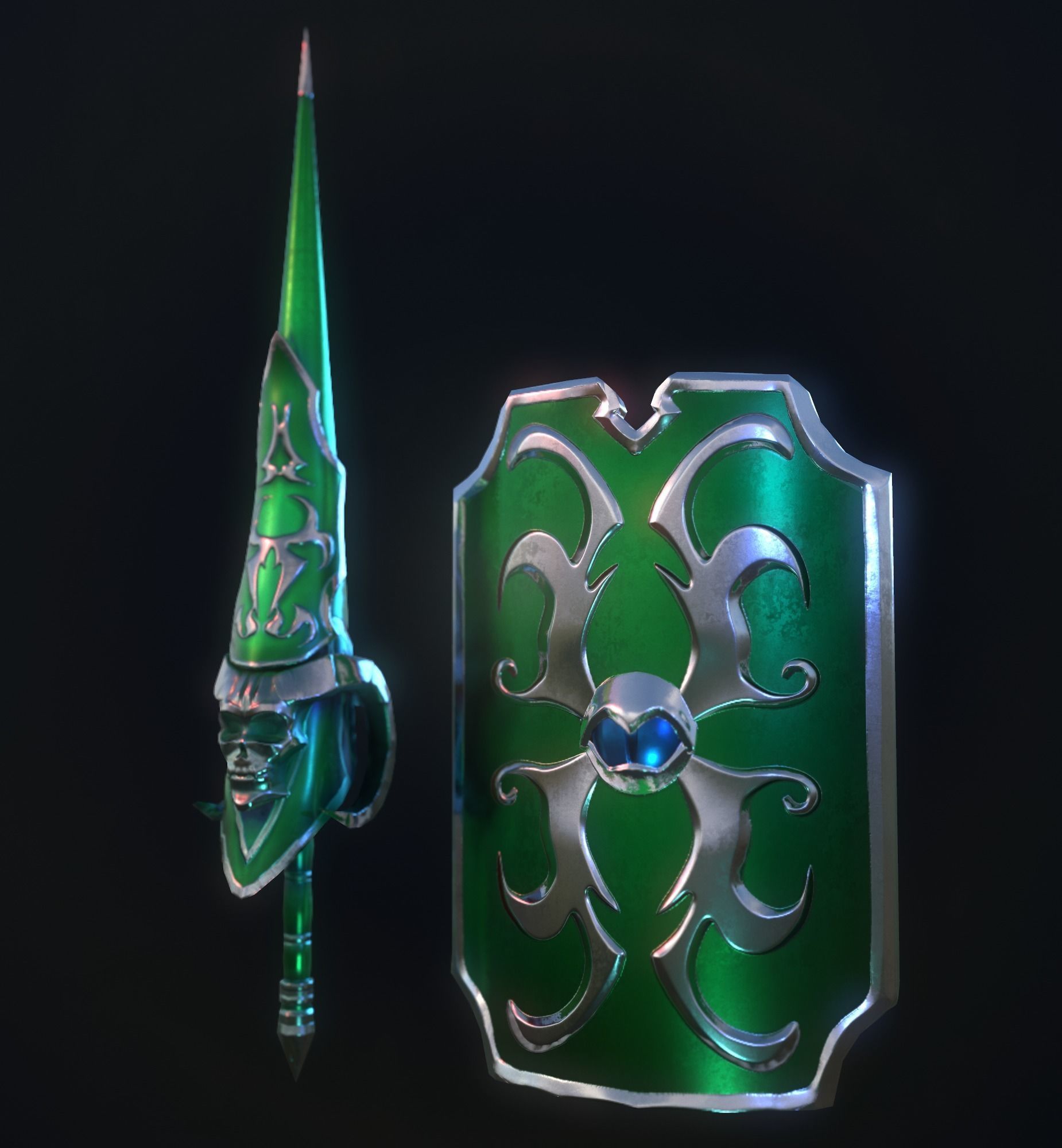PBR Lance and Shield  Low-poly 3D model_7