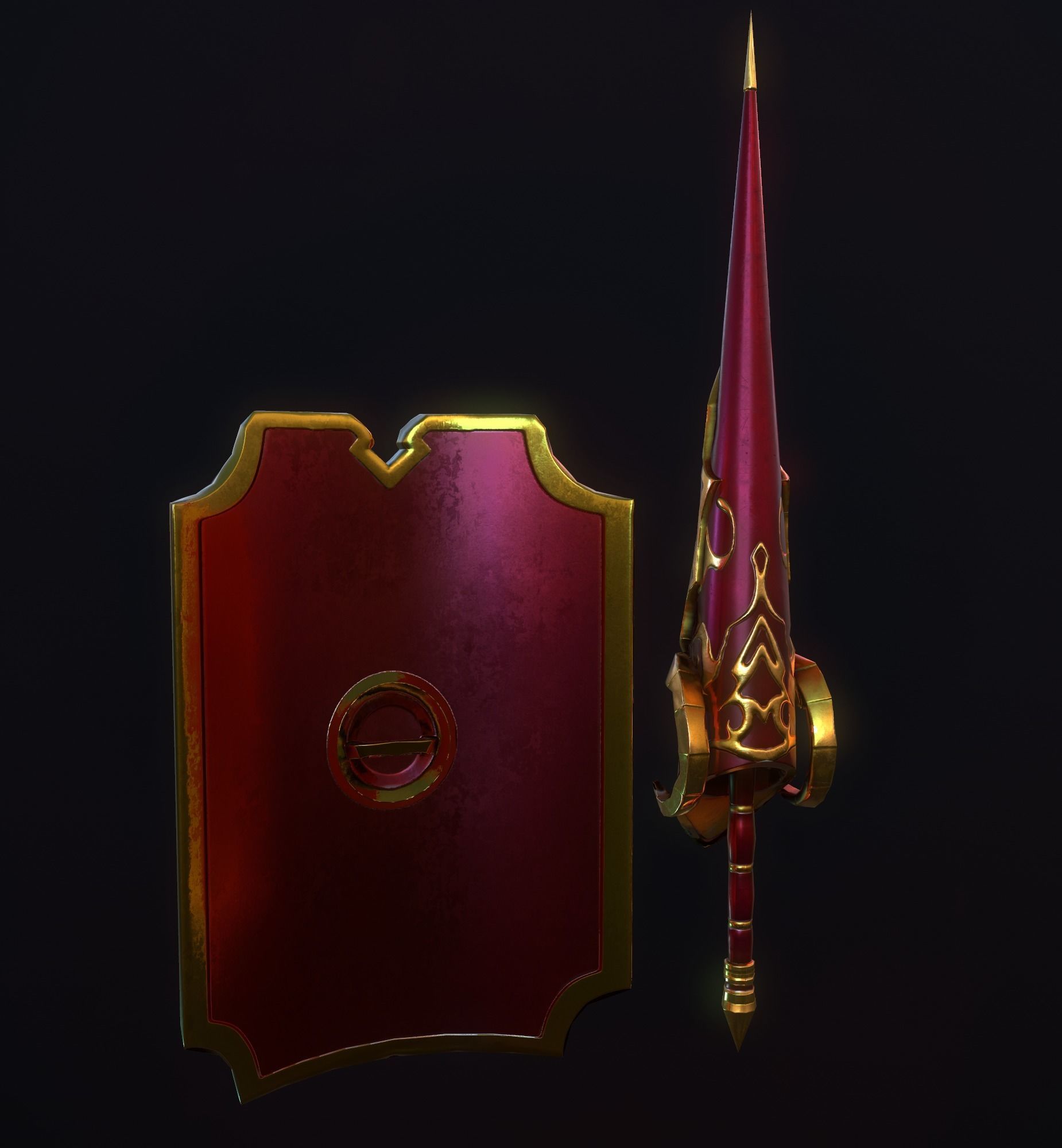 PBR Lance and Shield  Low-poly 3D model_5