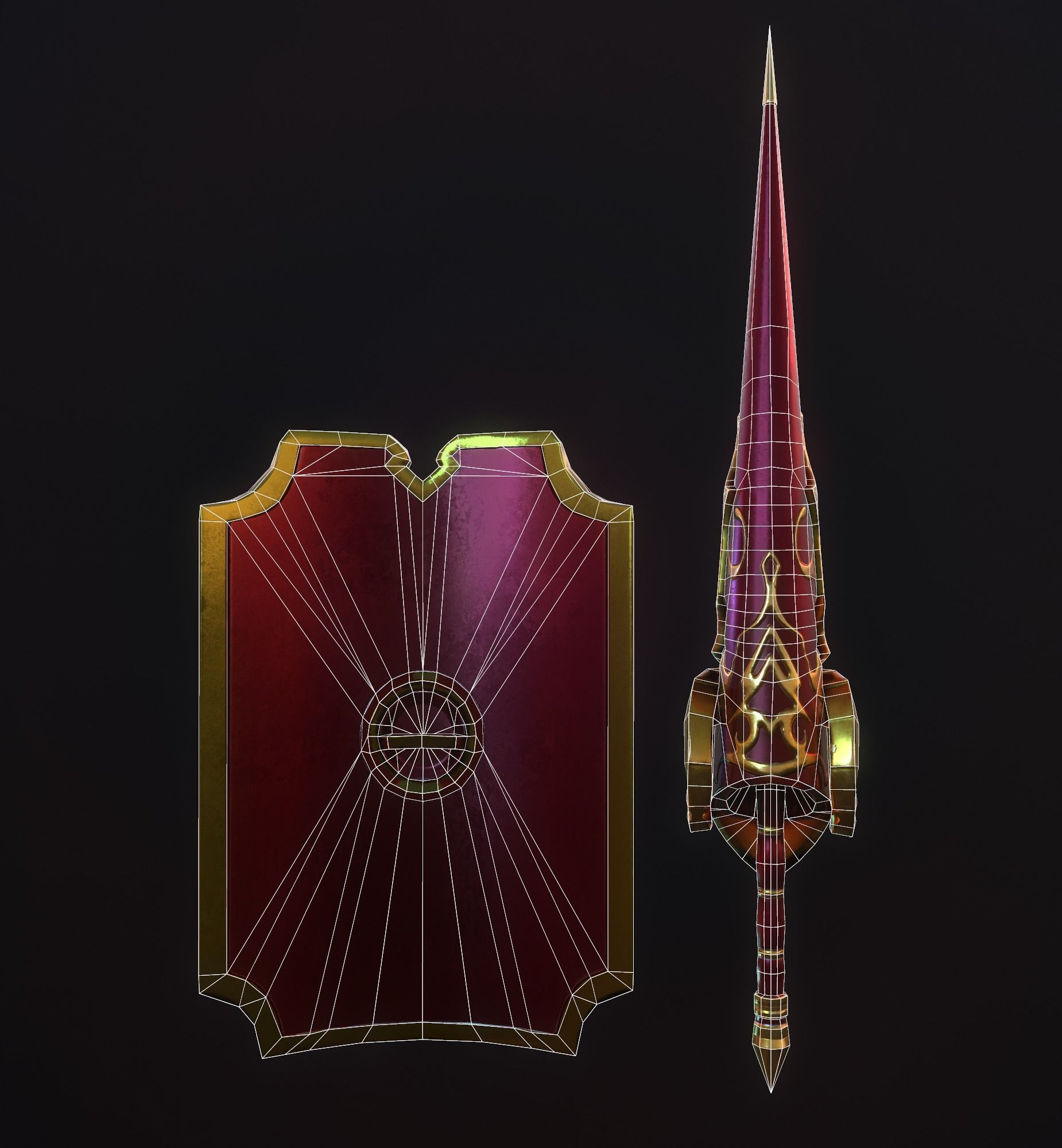 PBR Lance and Shield  Low-poly 3D model_6