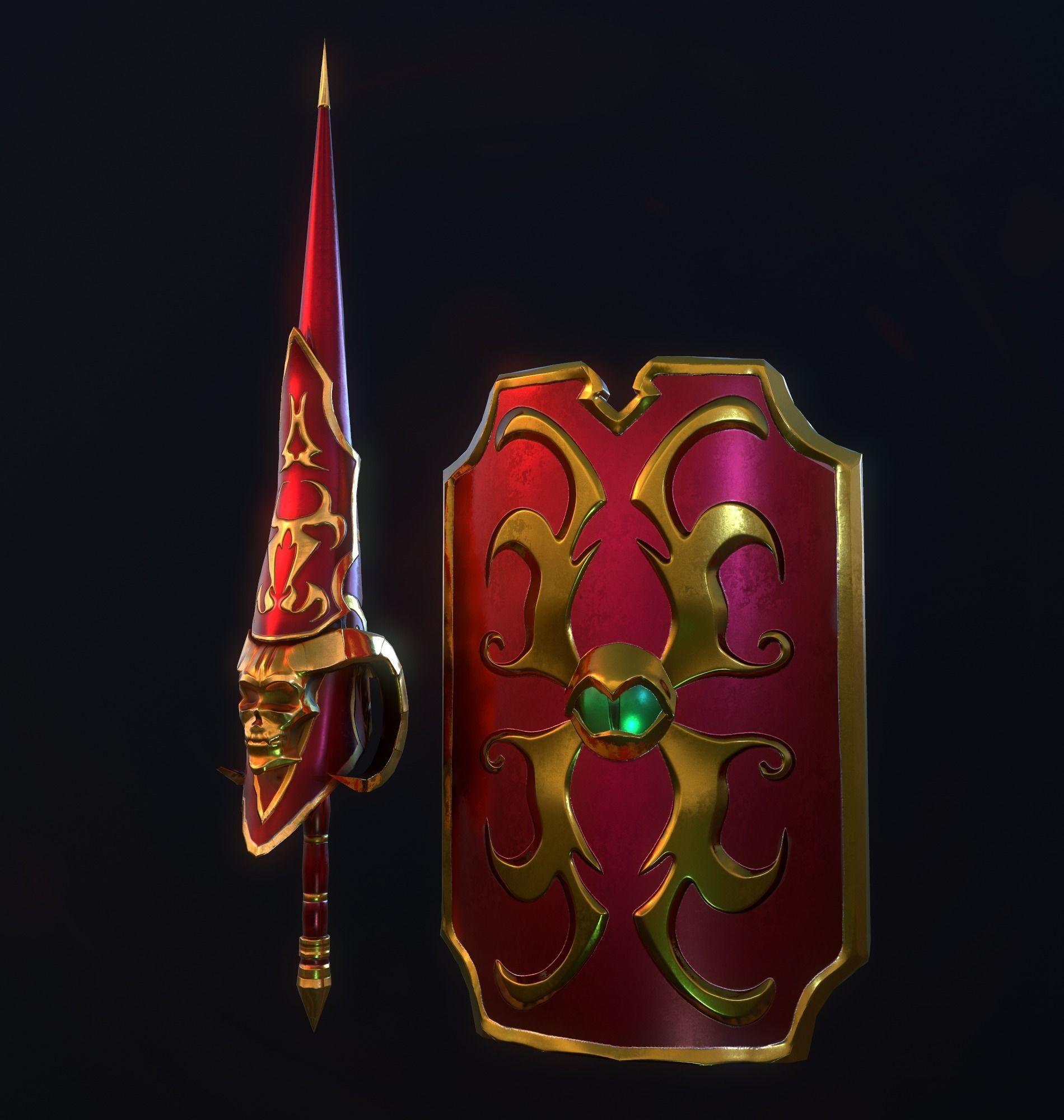 PBR Lance and Shield  Low-poly 3D model_3