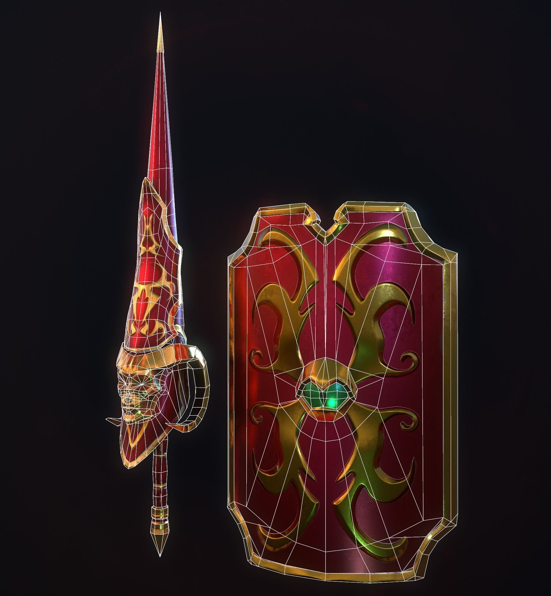 PBR Lance and Shield  Low-poly 3D model_4