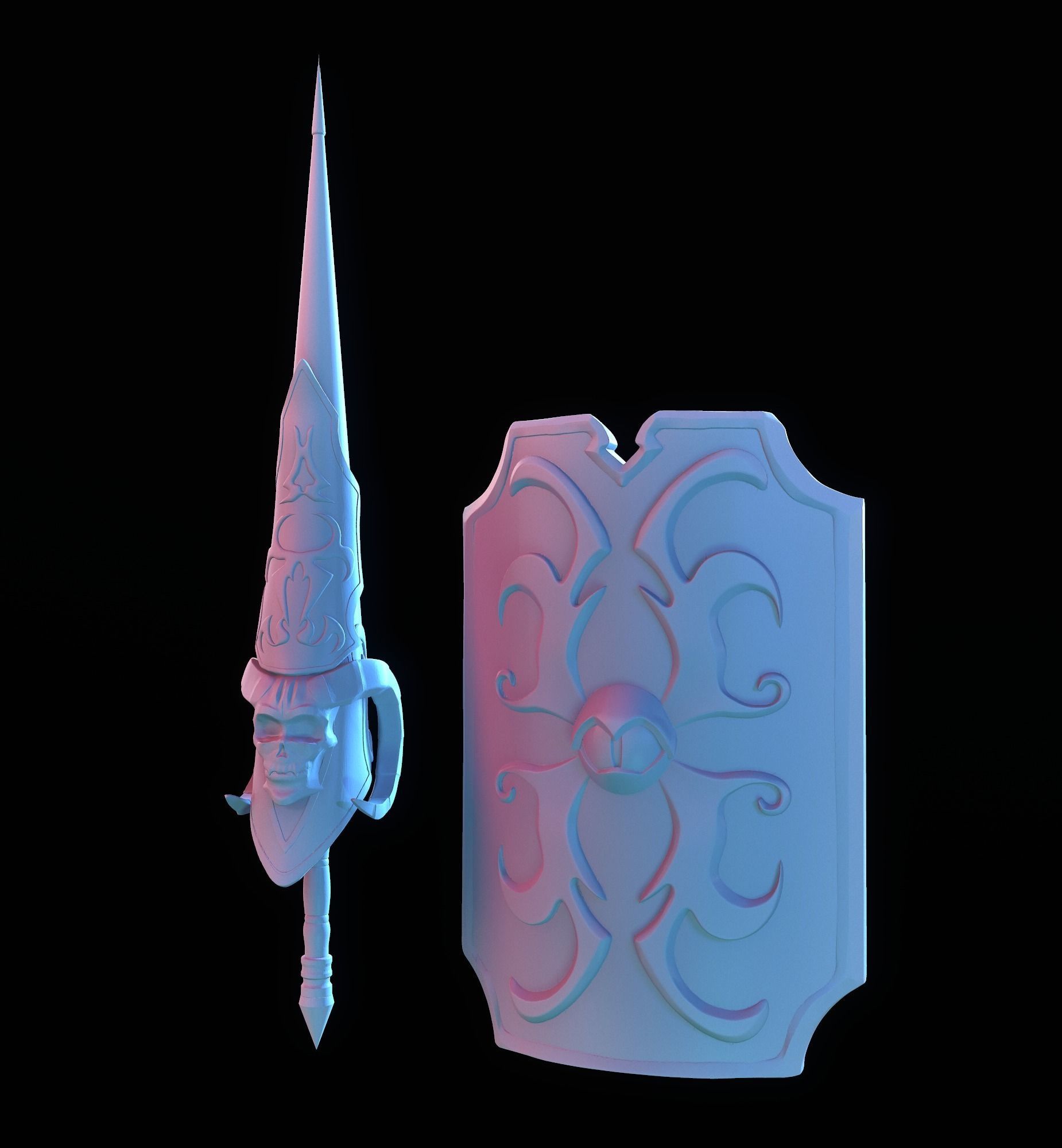 PBR Lance and Shield  Low-poly 3D model_10