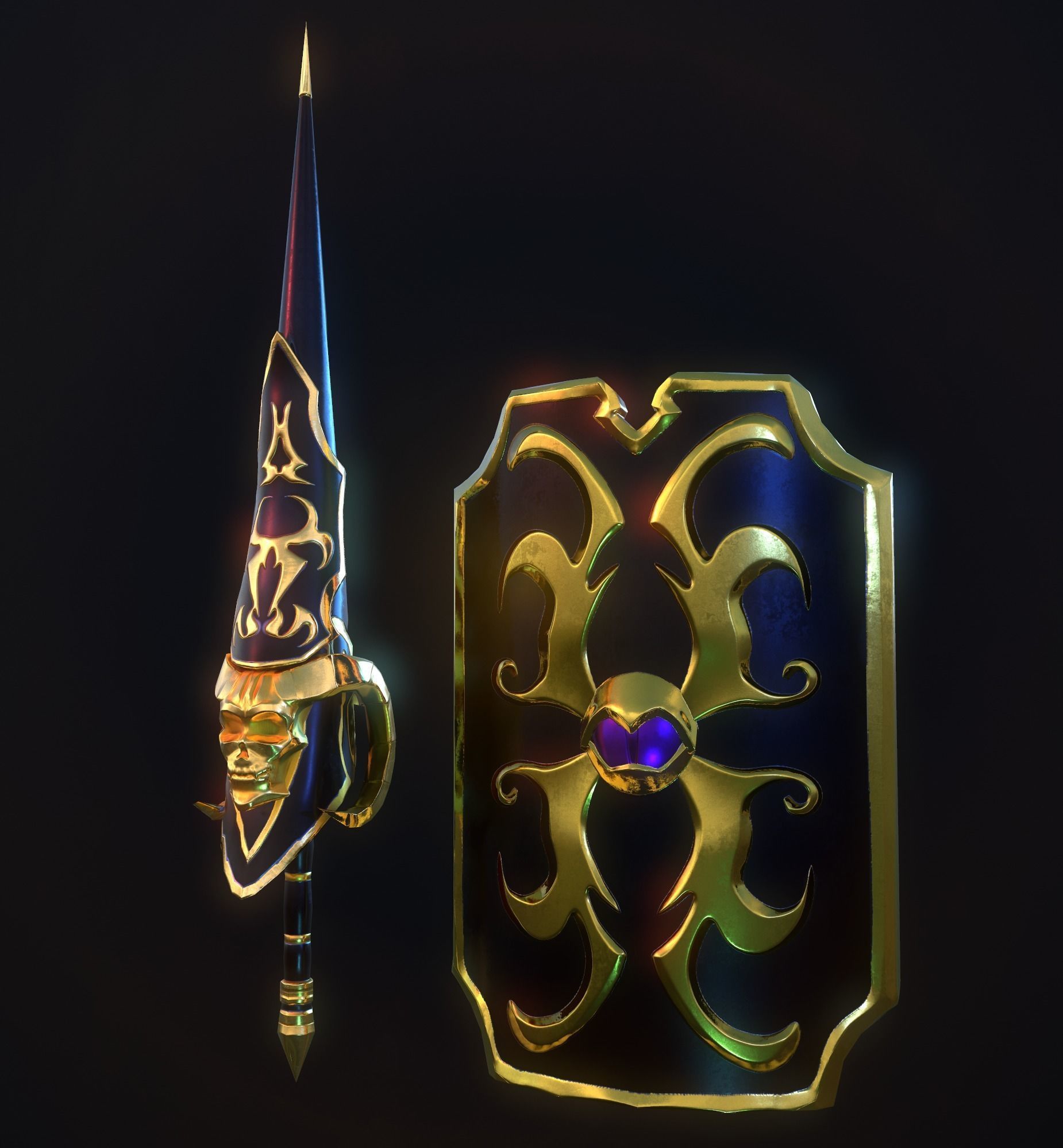 PBR Lance and Shield  Low-poly 3D model_8