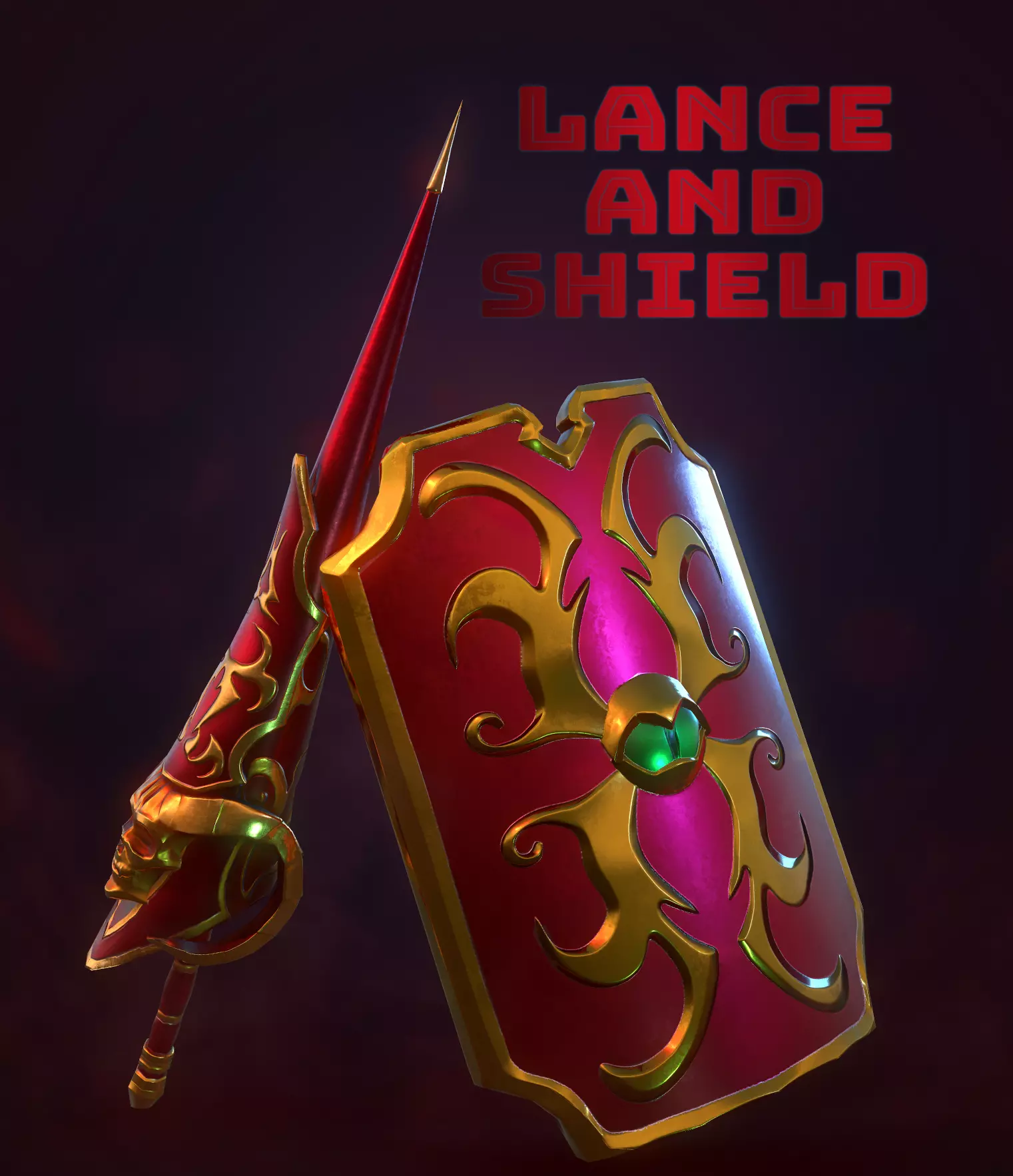 PBR Lance and Shield  Low-poly 3D model_0