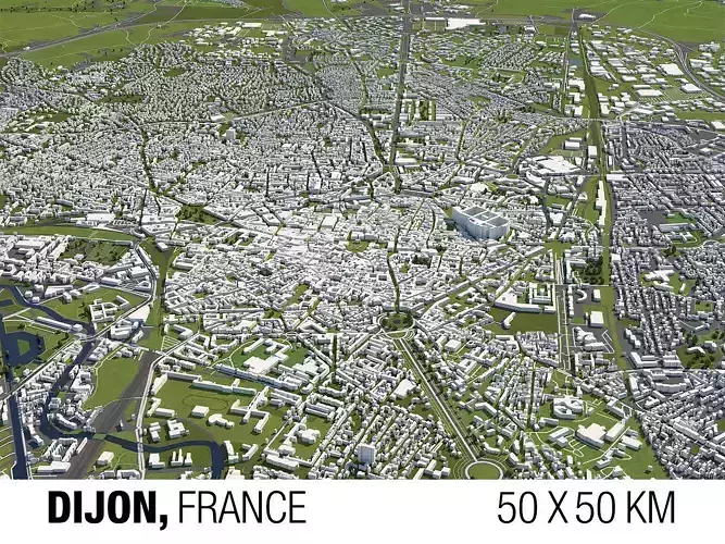 Dijon France 50x50km 3D City Map