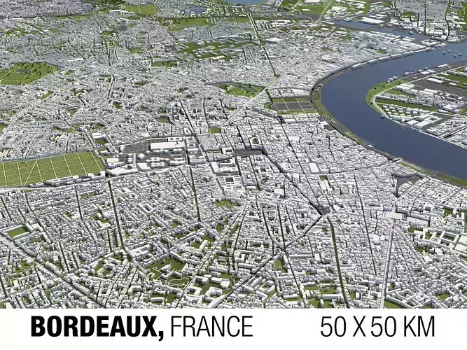 Bordeaux France 50x50km 3D City Map