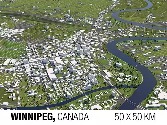 Winnipeg Canada 50x50km 3D City Map 3D model