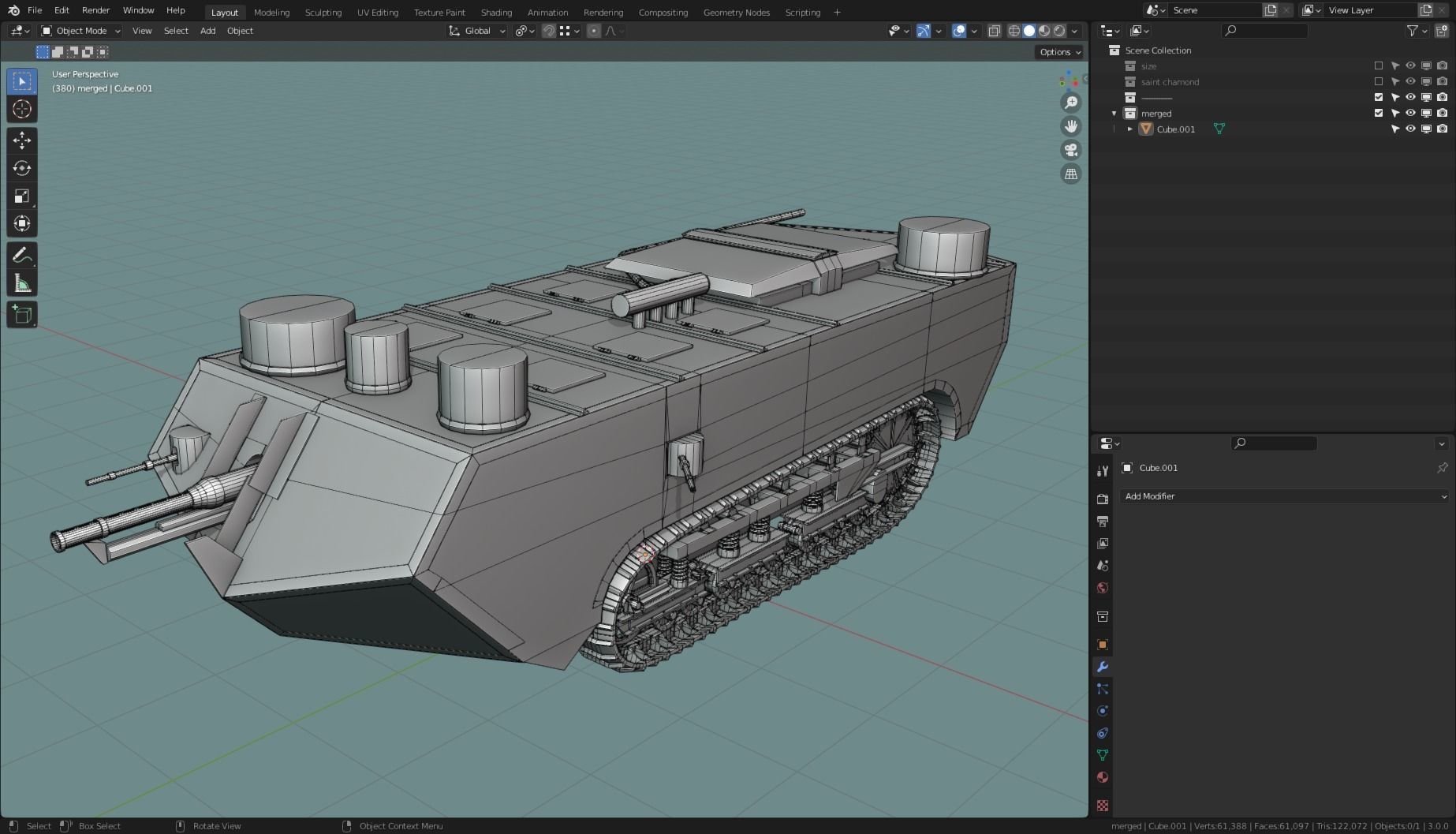 Saint Chamond TANK BASE MESH Low-poly 3D model_7