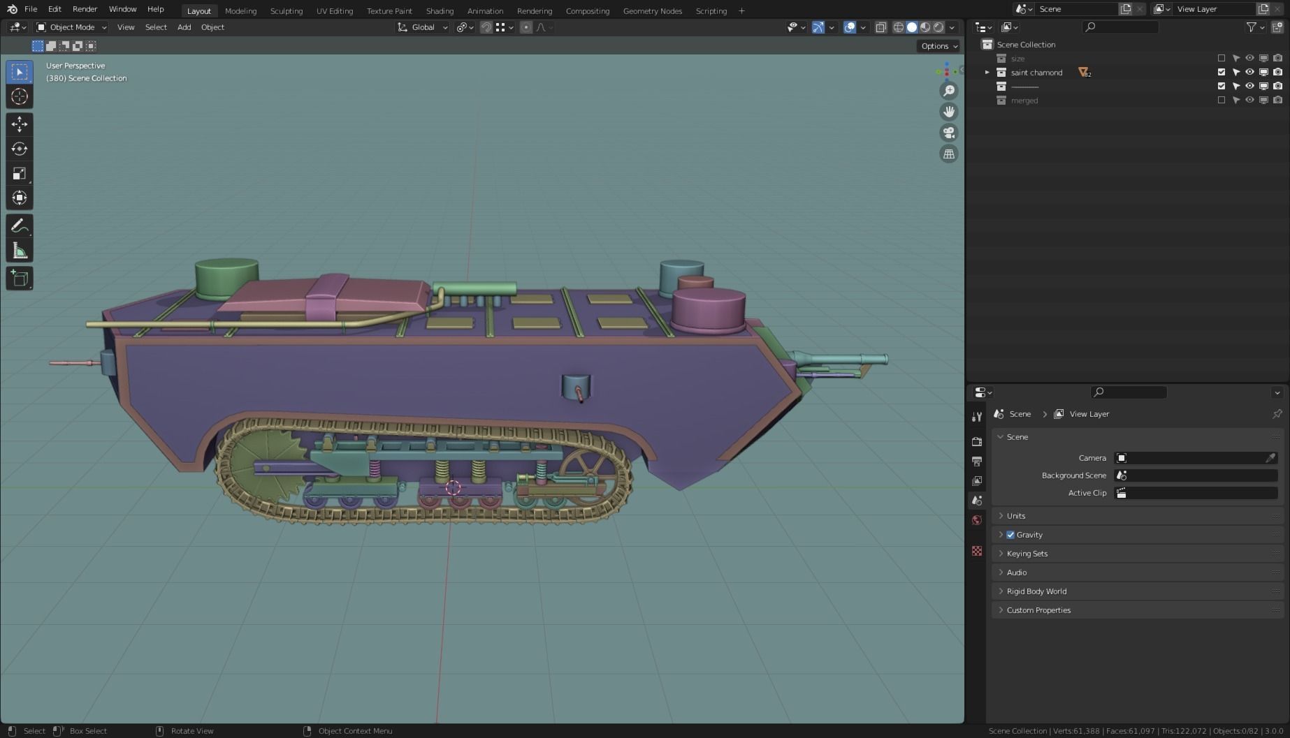 Saint Chamond TANK BASE MESH Low-poly 3D model_10