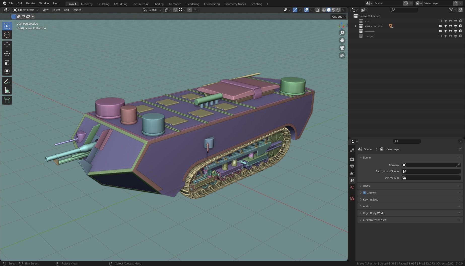 Saint Chamond TANK BASE MESH Low-poly 3D model_2