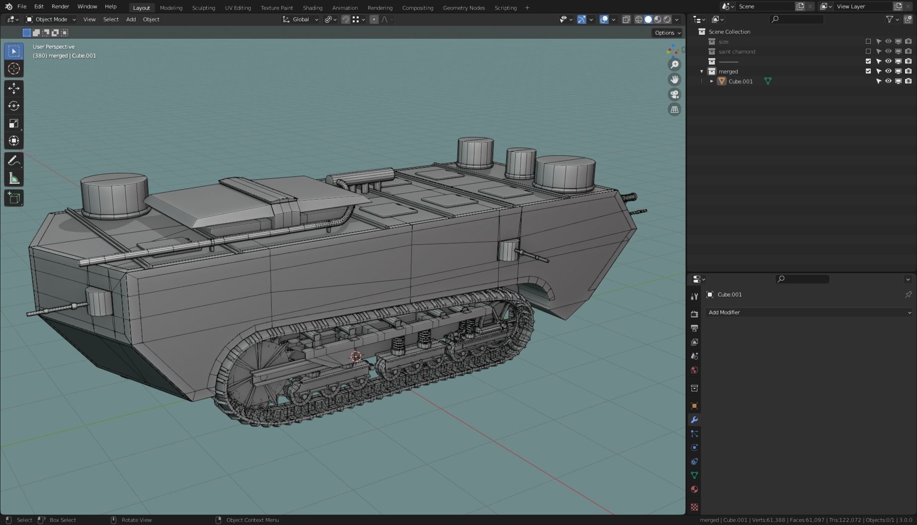 Saint Chamond TANK BASE MESH Low-poly 3D model_8