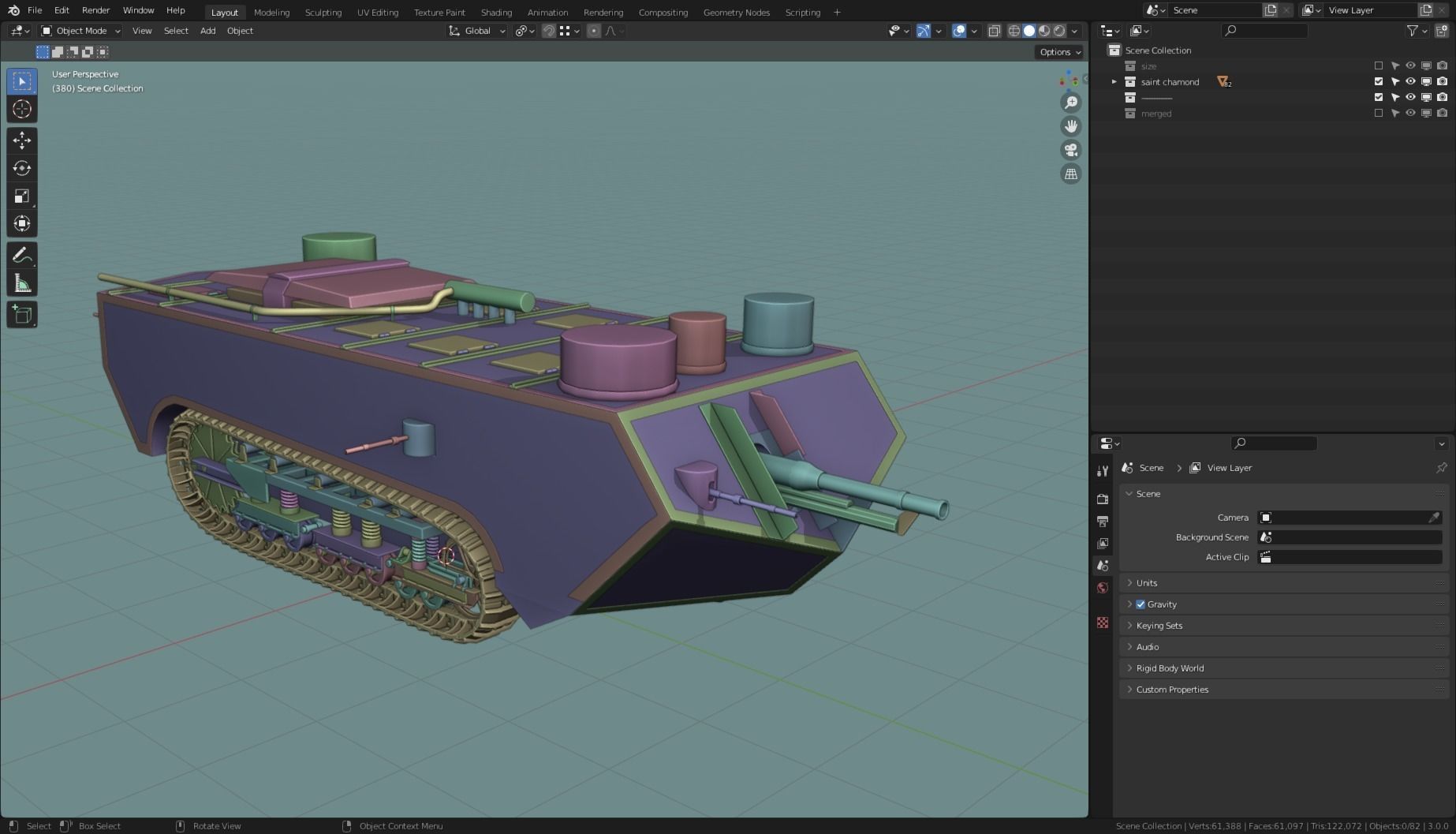 Saint Chamond TANK BASE MESH Low-poly 3D model_9
