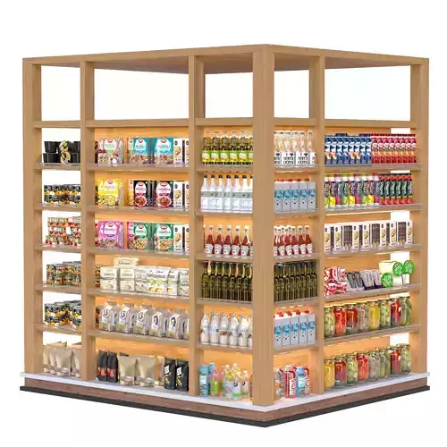Rack with products in the supermarket in eco style 3D model