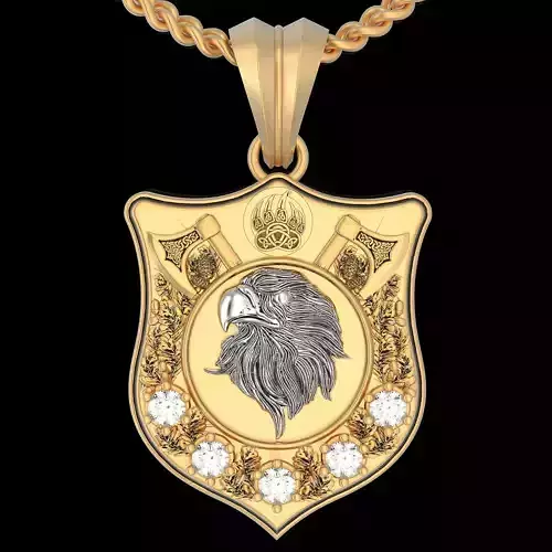 Eagle shield pendant  gold printable jewelry 3D model