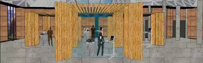 Pavillion interior of building with wooden walls 3D model