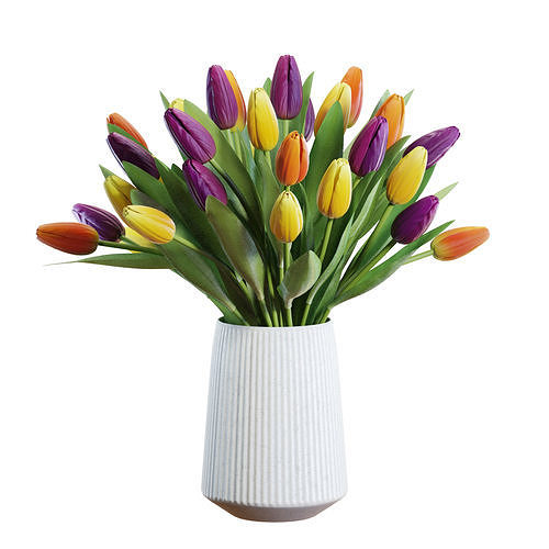 Flower Set 28 - Multicolor Tulips Bouquet 3D model