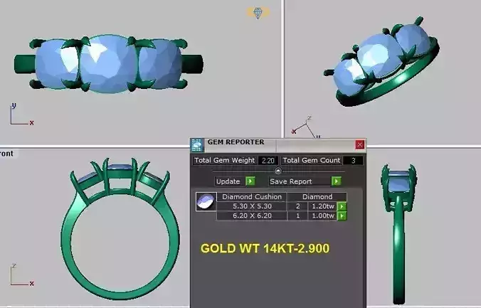 3 stones cushion cut engagement ring