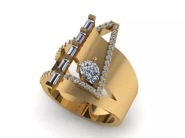 baguette pear ring 3D print model