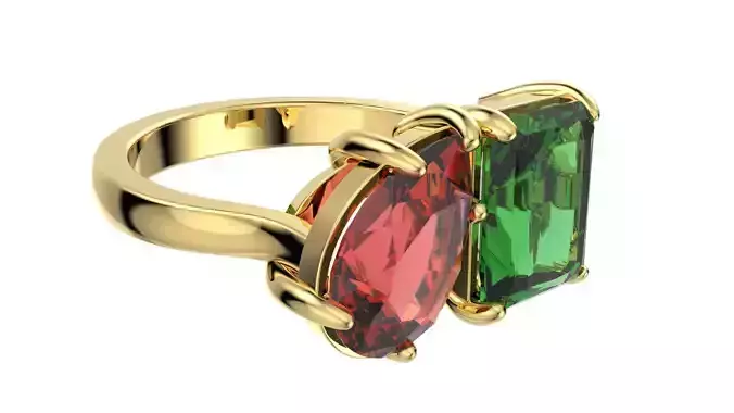 Cocktail Ring Design Emerald And Pear Shape-JCNP-02 3D print model