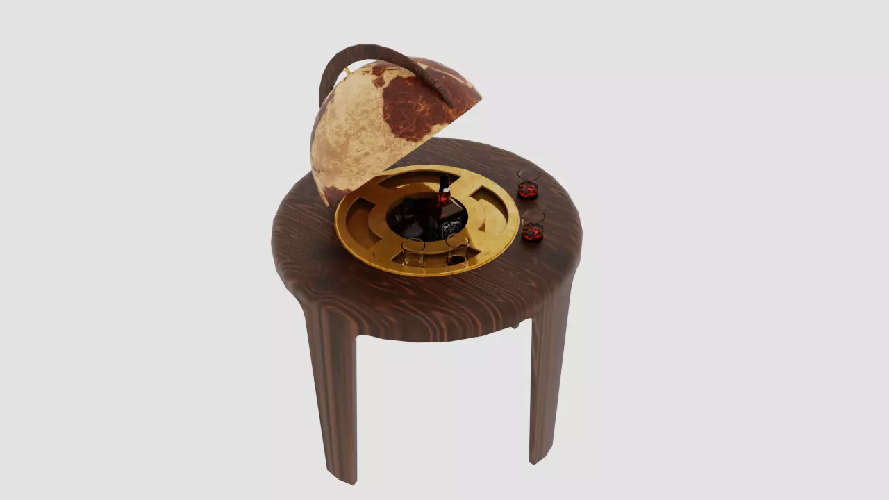Wood Drink Wine Whiskey Globe Bar 3D model_0