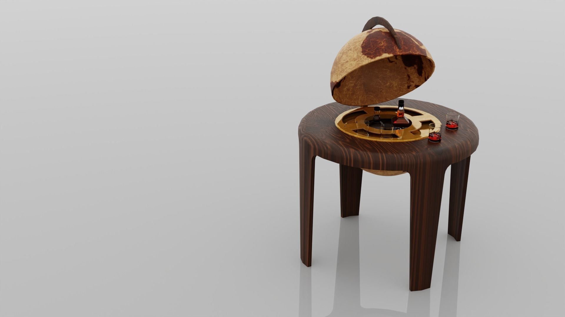 Wood Drink Wine Whiskey Globe Bar 3D model_4