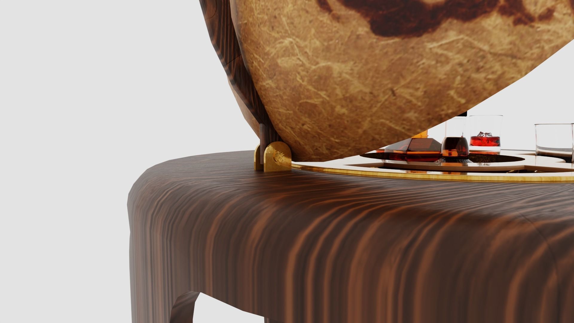 Wood Drink Wine Whiskey Globe Bar 3D model_1