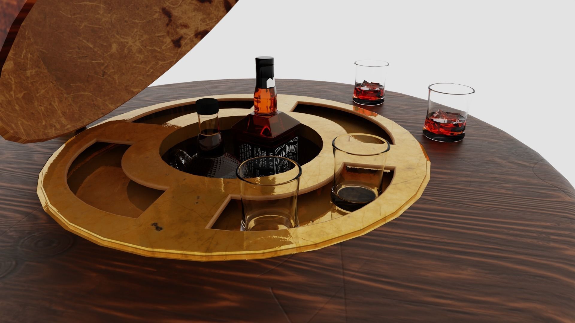 Wood Drink Wine Whiskey Globe Bar 3D model_2