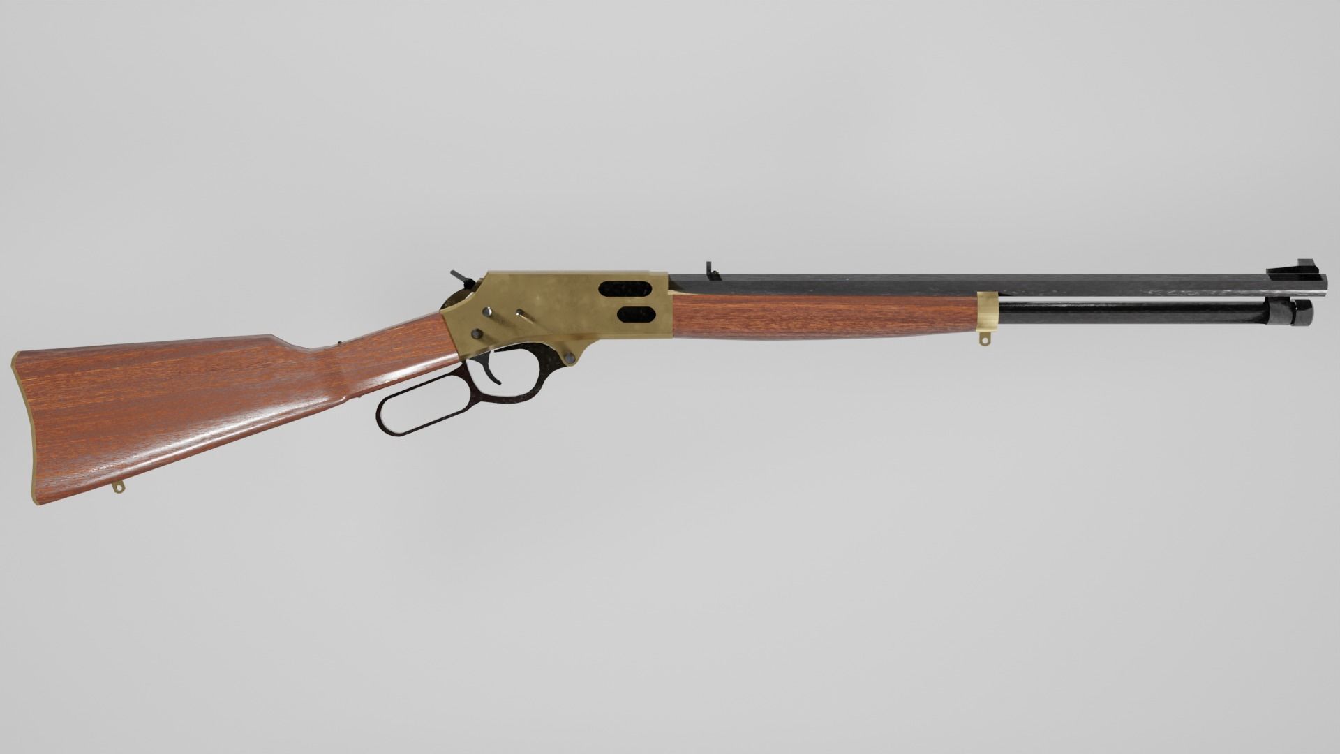 Lever Action Rifle Low Poly Game Ready PBR Low-poly 3D model_1