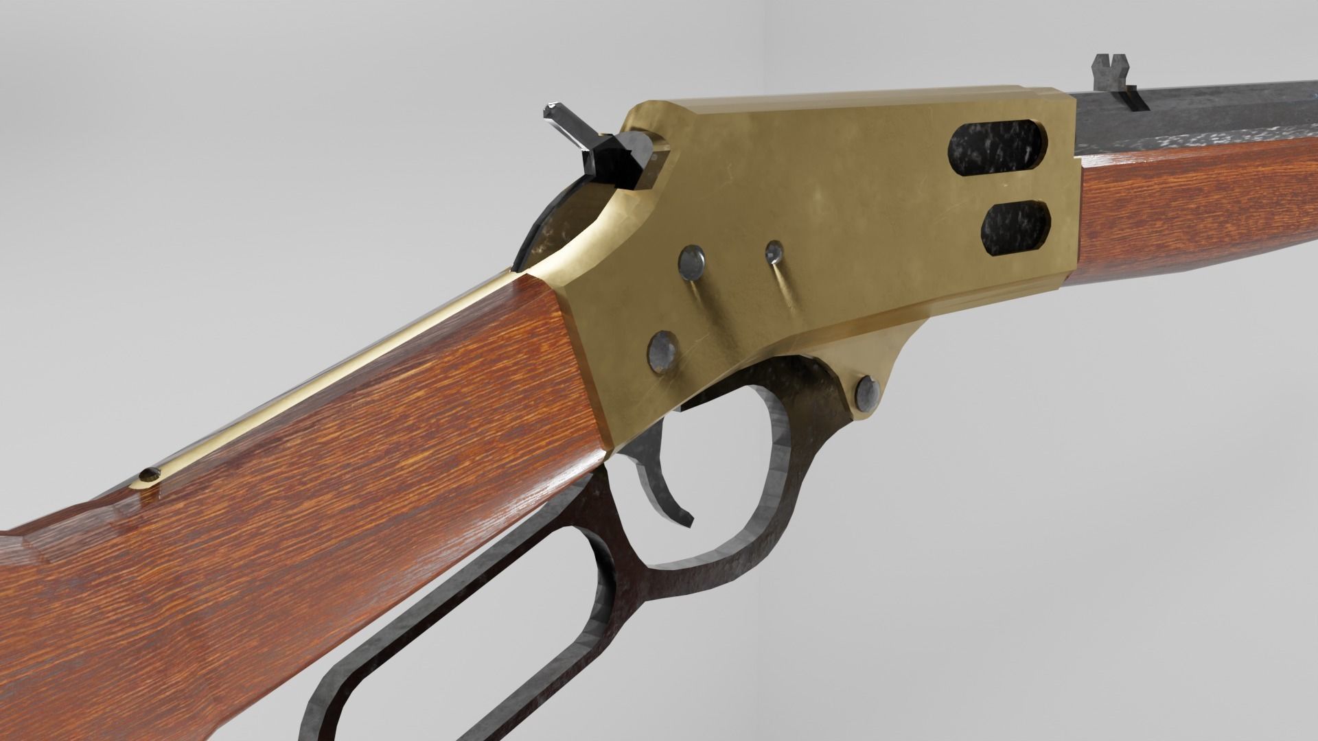 Lever Action Rifle Low Poly Game Ready PBR Low-poly 3D model_4