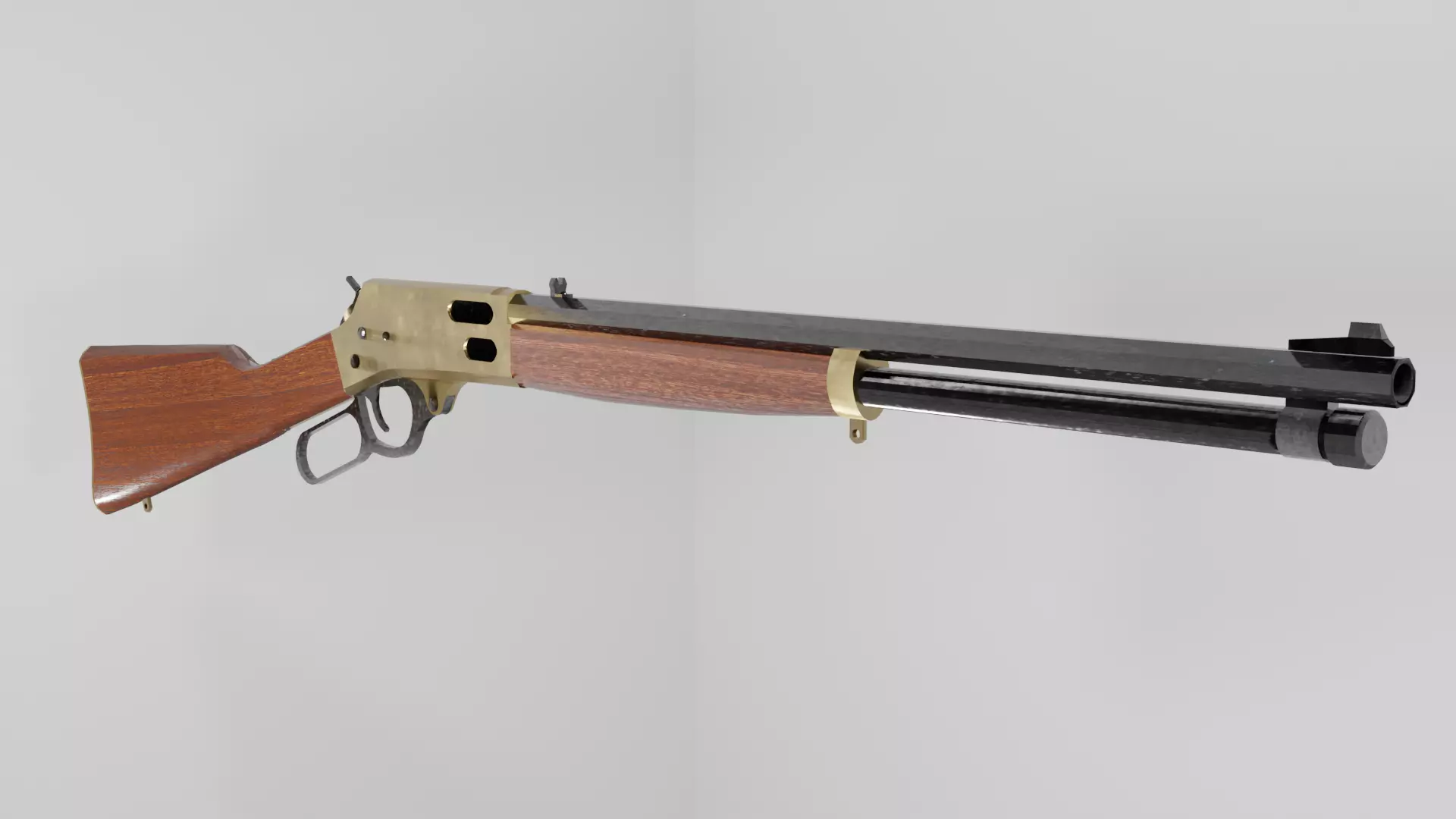 Lever Action Rifle Low Poly Game Ready PBR Low-poly 3D model_0