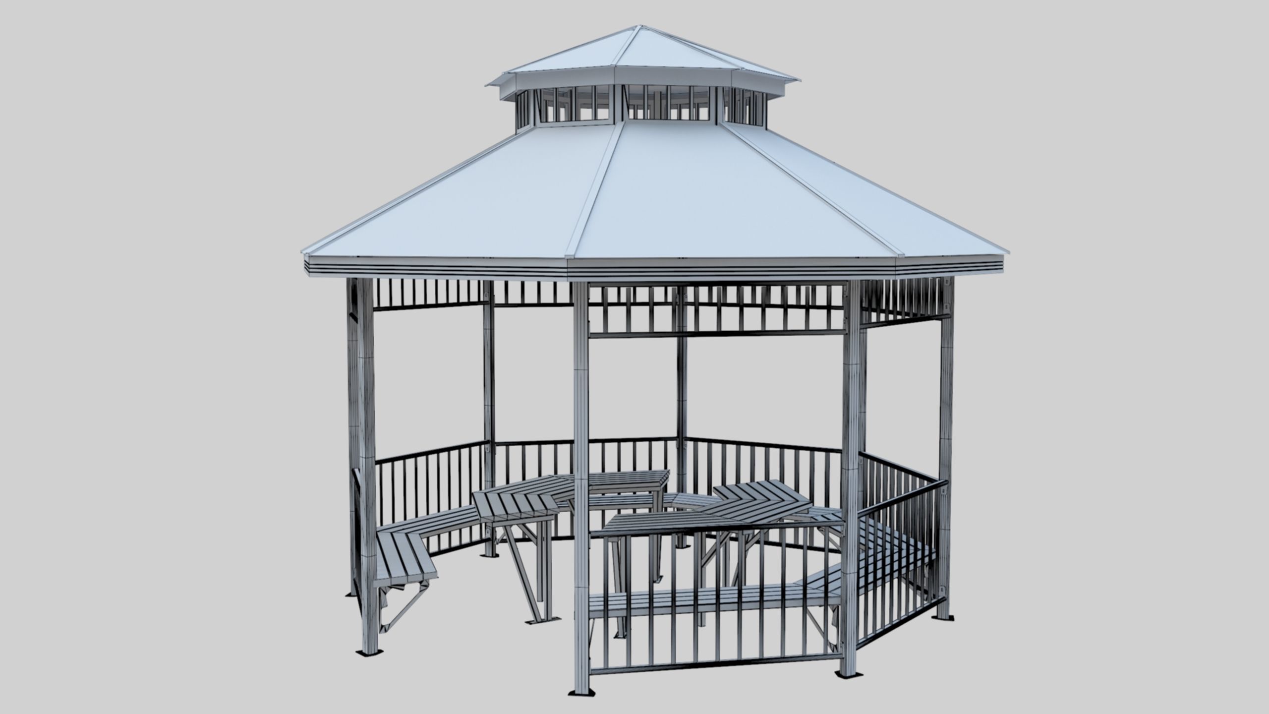 Iron Wood Garden Pergola - Gazebo 05  Low-poly 3D model_29